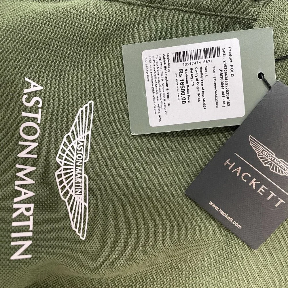 Hackett x Aston Martin Racing Earth Polo Shirt Green Sustainable Cotton Size L - Picture 1 of 7